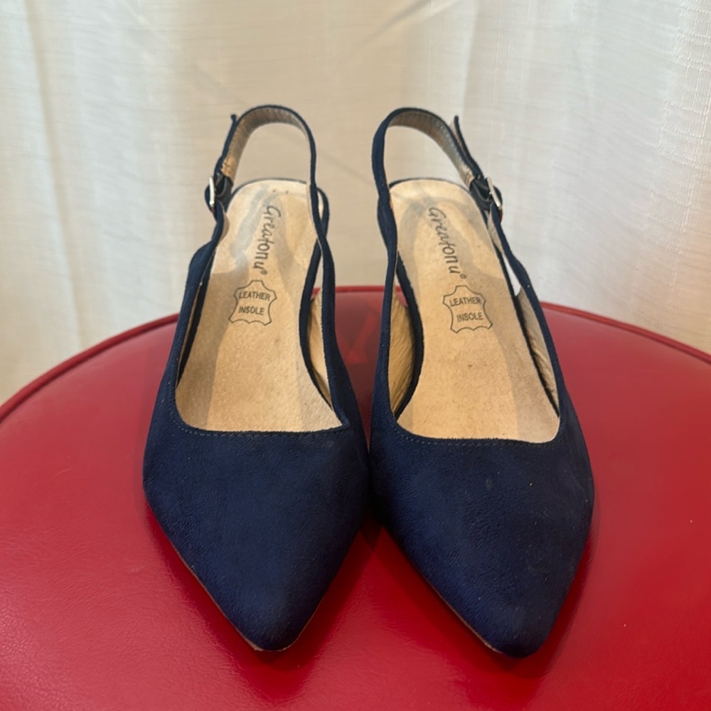 Navy suede sling back heels Sz 38/7.5 Women’s